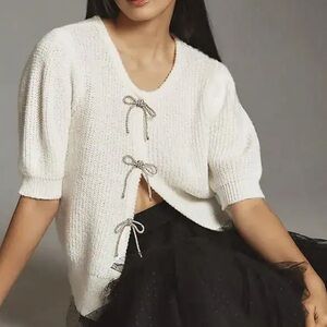 Maeve Short Sleeve Embellished Bow Cardigan